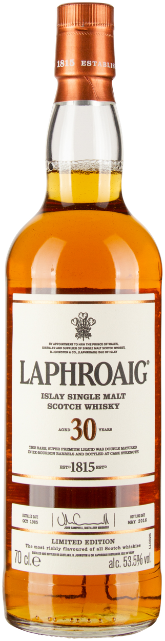 Rarität 30 years Single Malt Scotch Whisky signiert von John Campbell von LAPHROAIG aus Großbritannien