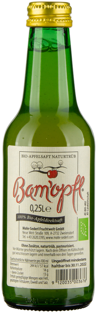 WÖsterreich Apfelsaft Naturtrüb bio BAM'OPFL