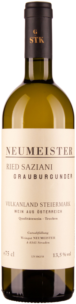 Wein aus Österreich Grauburgunder Ried Saziani GSTK Vulkanland Steiermark DAC bio 2021 Glasflasche
