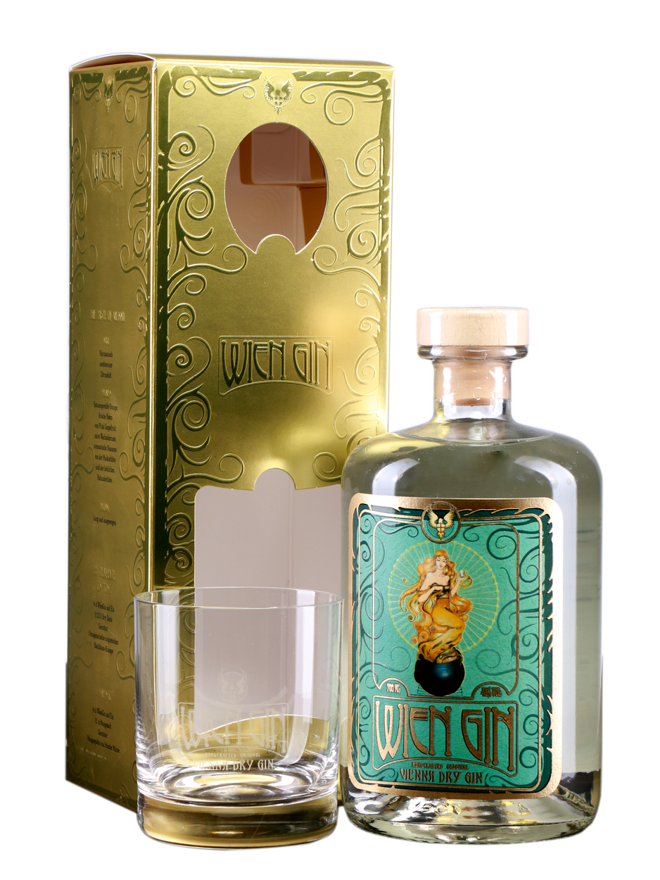 Wien Gin mit Glas im Geschenkkarton von KESSELBRÜDER aus Österreich