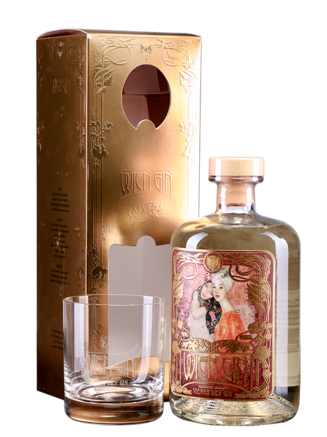 Wien Gin Gustav Klimt Edition mit Glas im Geschenkkarton von KESSELBRÜDER aus Österreich